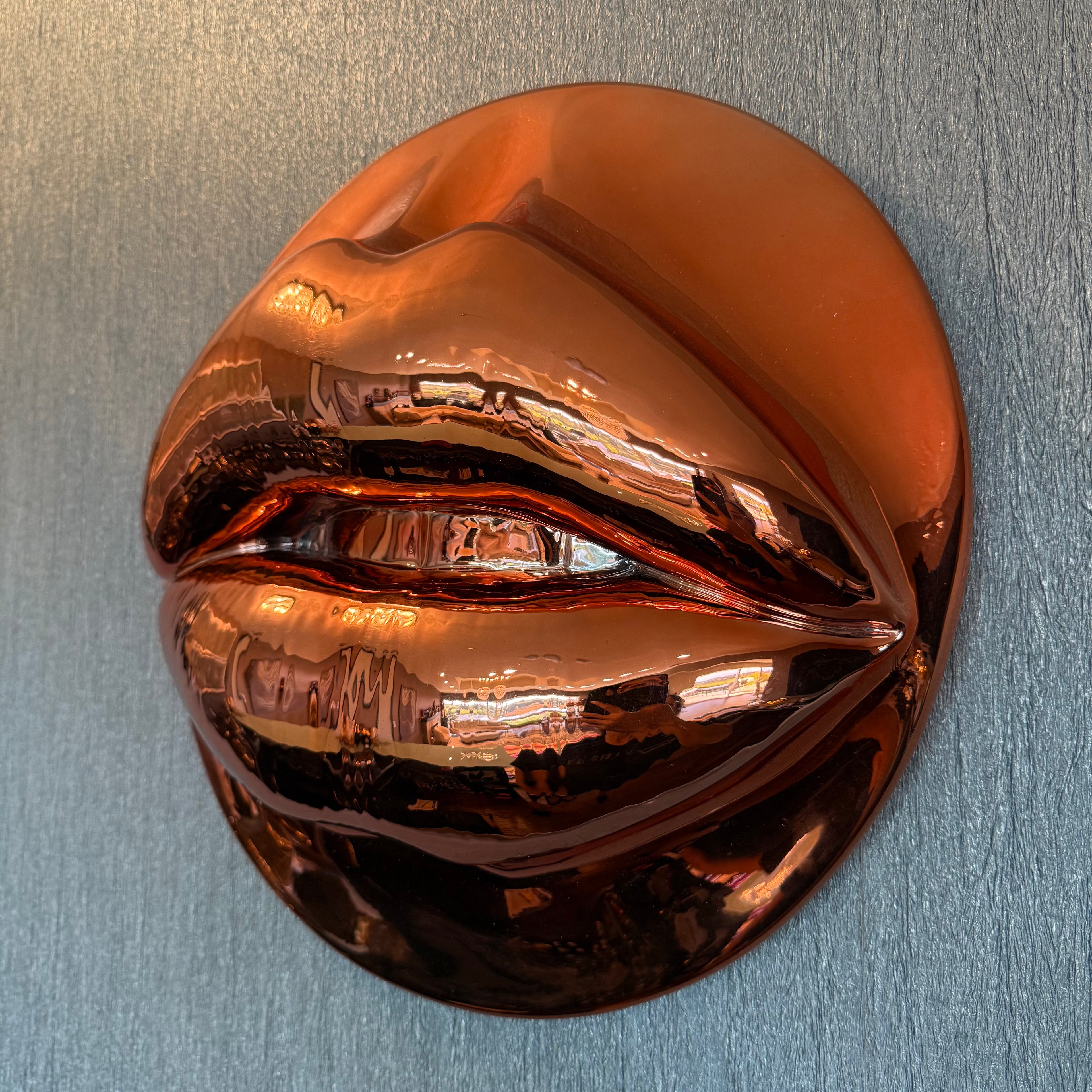 Rose Gold Chrome Parted Lips Sculpture